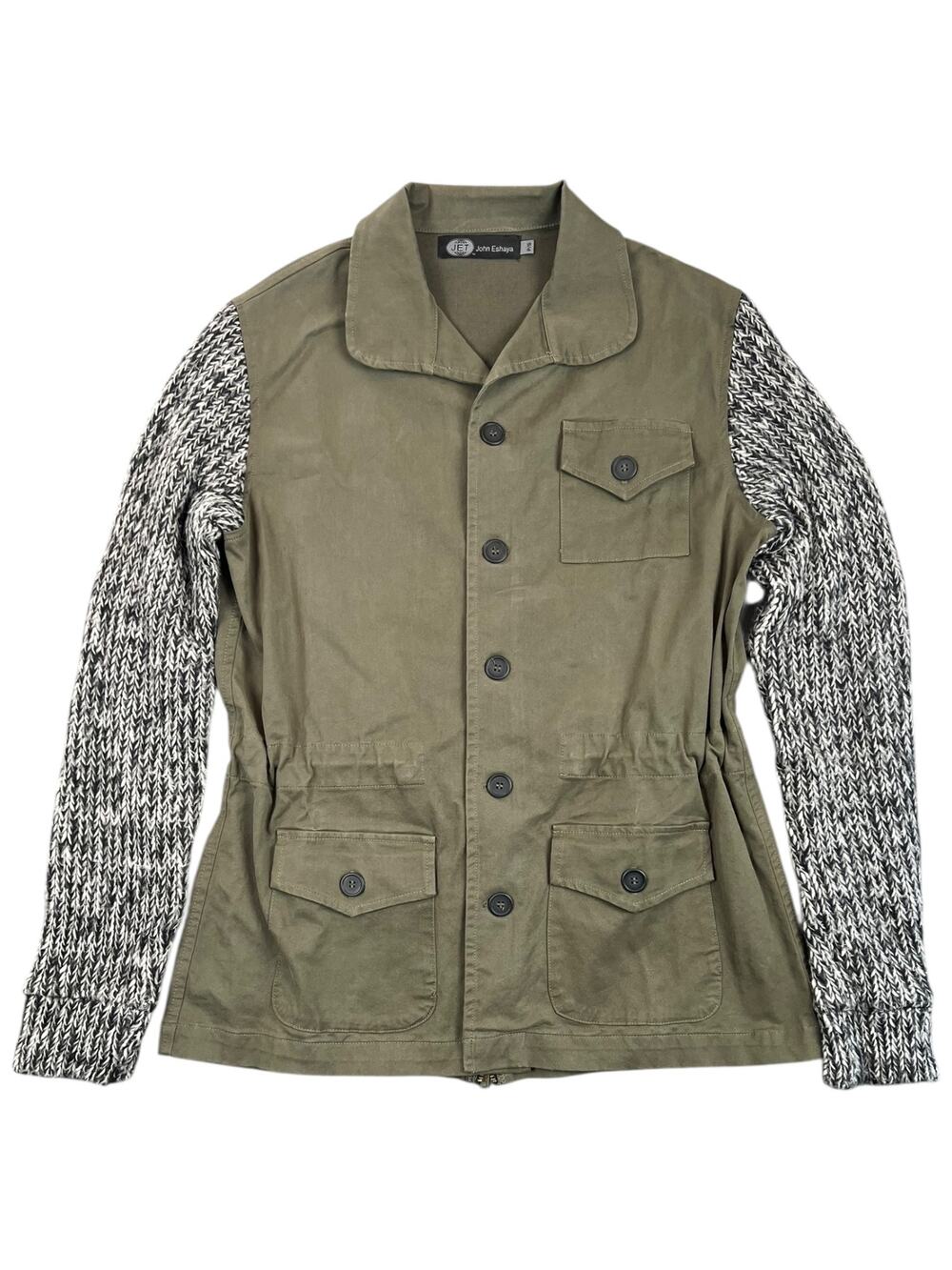 JET John Eshaya Olive Utility Vest Jacket Knit Sleeves Military Style Y2K - S